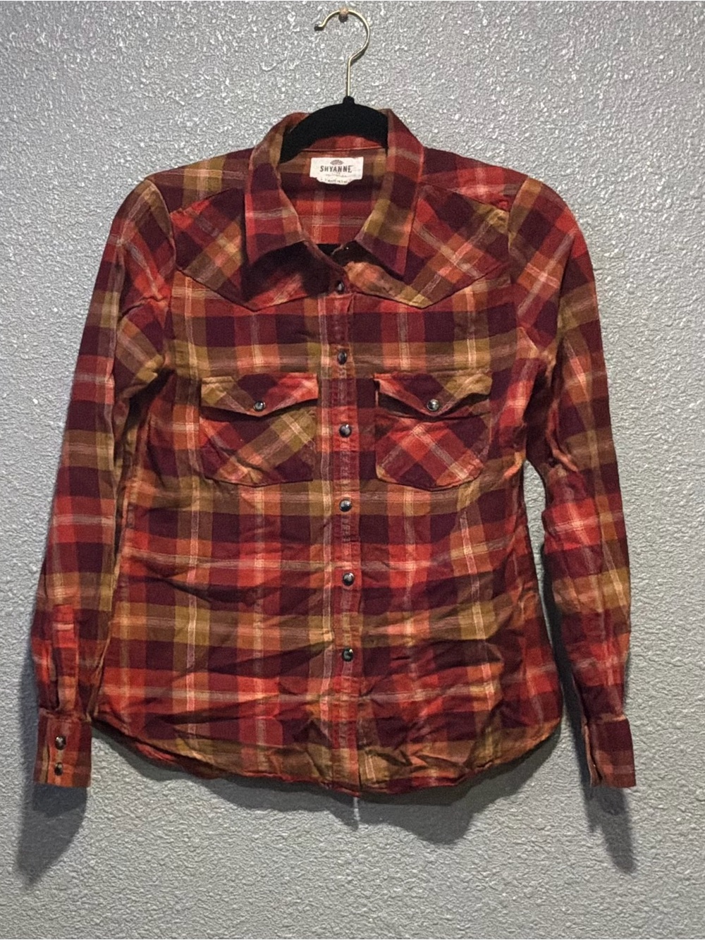 Shyanne Men's Red and Brown Plaid Button-Down Western Shirt